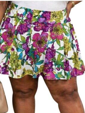 Lane Bryant Plus Size 26 Skirt A-Line Pleated Floral Colorful Lightweight Cotton